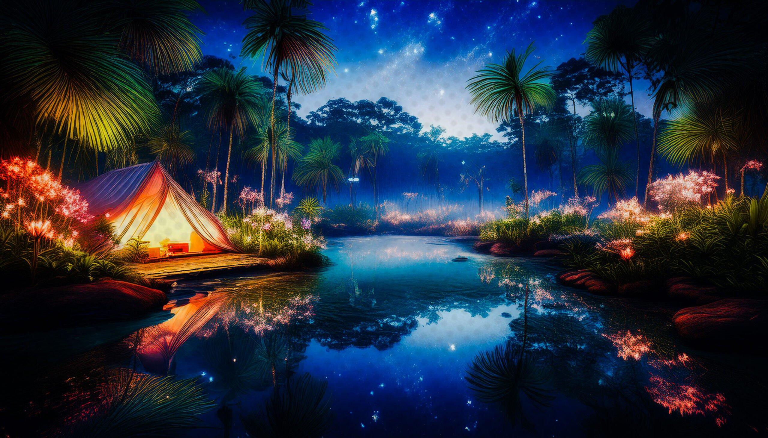 illustration of a pool and reflection of the night sky