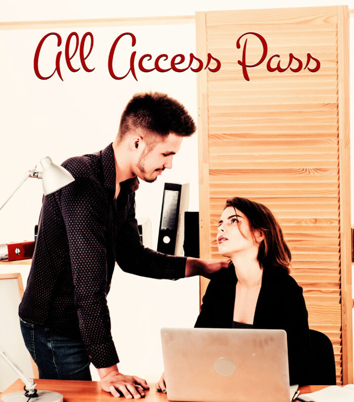 All Access Pass featuring a man standing over a woman sitting, gazing saucily at each other.